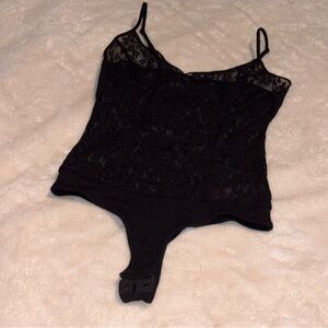 GUESS PREOWNED Black Lace mesh net snap closure Bodysuit SZ XS
